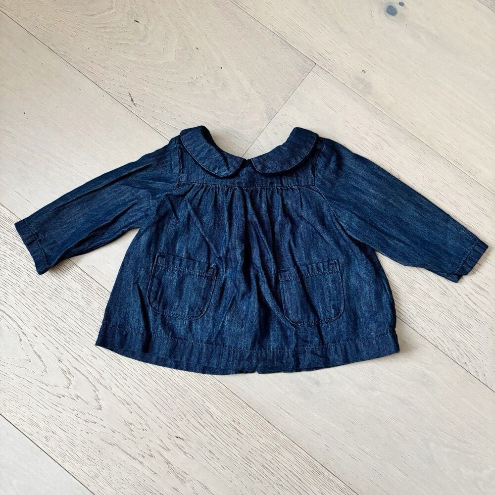 Baby Gap Dress Girl 3 - 6 months Blue chambray long sleeve button collared